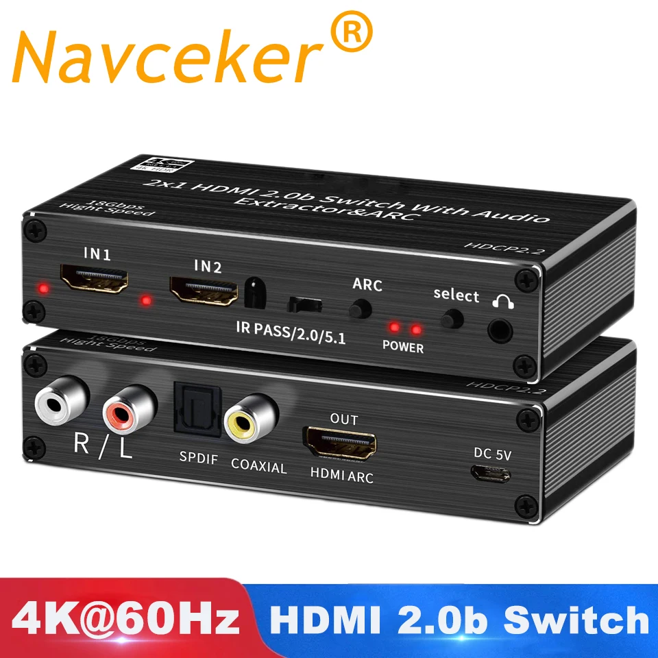 Extrator de Áudio com Arco Remoto para Apple Mini Interruptor Hdmi & Óptico Toslink 2.0 60 hz Switcher tv Ps4 2×1 4 k
