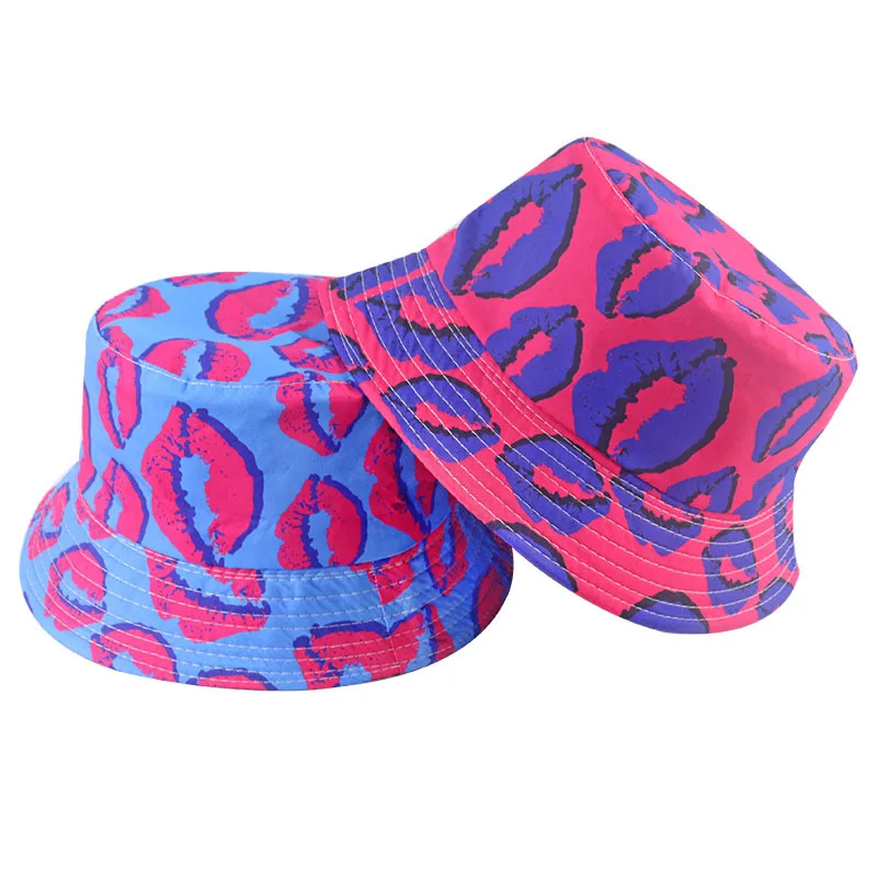 

Oloey Lip Print Beach Vacation Bucket Hats Women 2020 New Fashion Solid Sun Caps Female Dome Soft Sexy Lip Fisherman Hats Summer