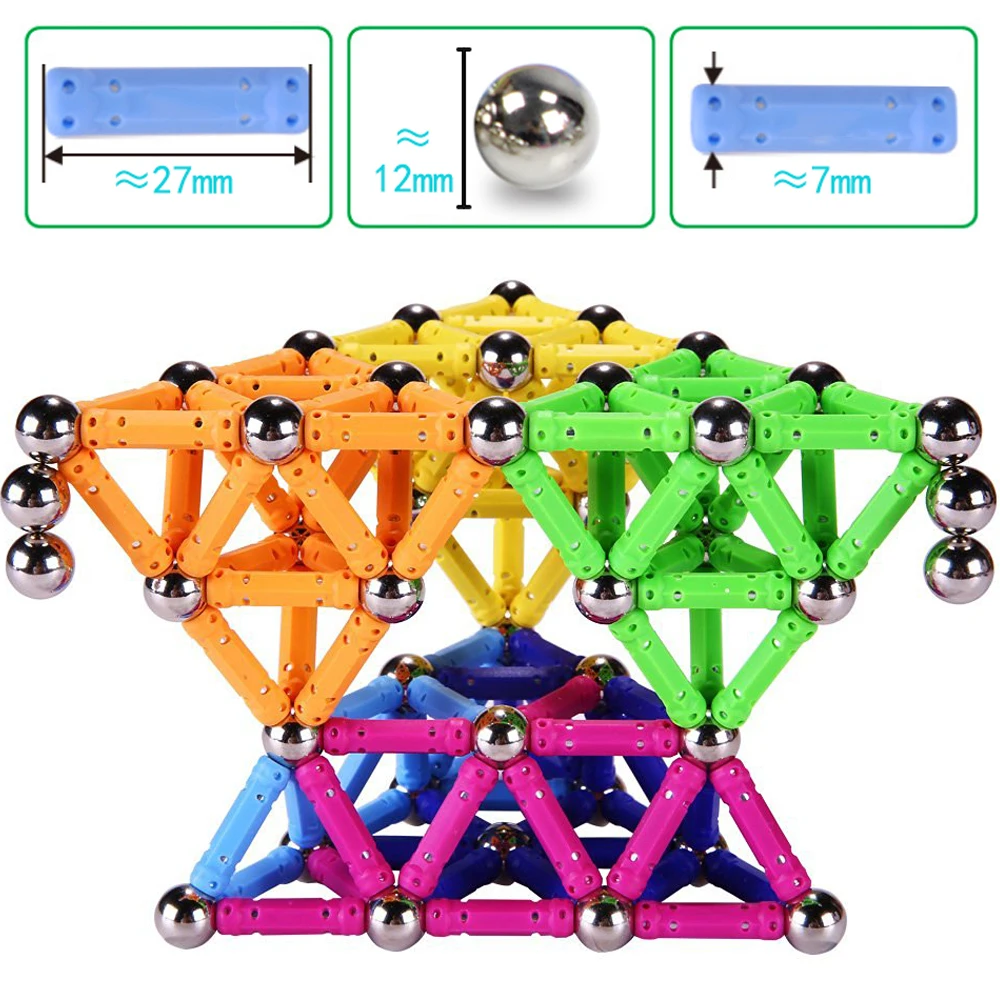 

157pcs Magnetic Blocks Designer Construction Magnet Bars Metal Balls Educational Toys for Children Kids Gift