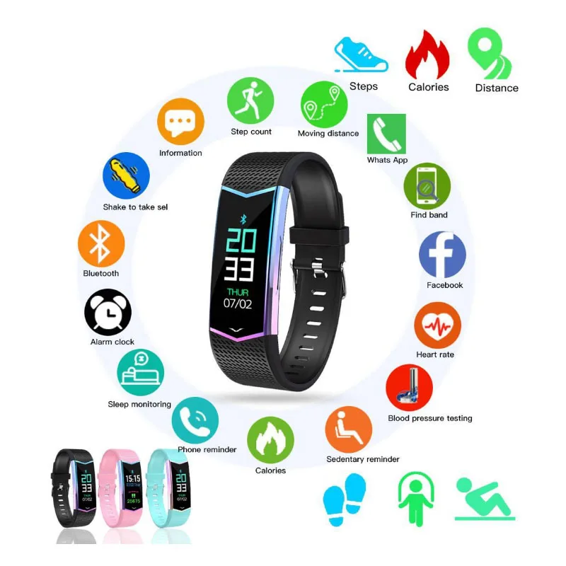 

Kcondicee Smart Watch IP67 Fitness Tracker Blood Pressure Heart Rate Monitor with Pedometer Sports Band for Men and Women Watch