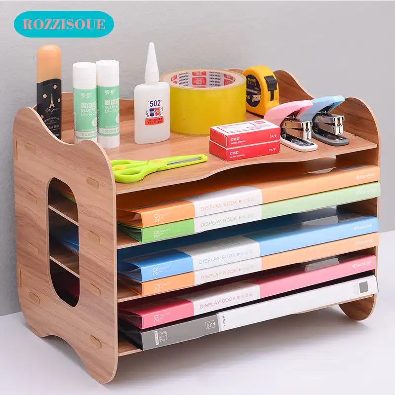 A4 Wooden Document Tray Desktop Multifunction Storage Box Book