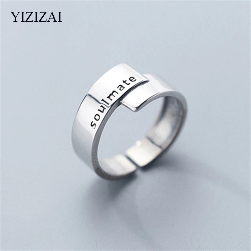 Vintage Ring Soulmate Letter Silver Color Open Rings YIZIZAI For Women Jewelry Gift Finger Ring Silver Ring Opening Ring Adjustable Rings