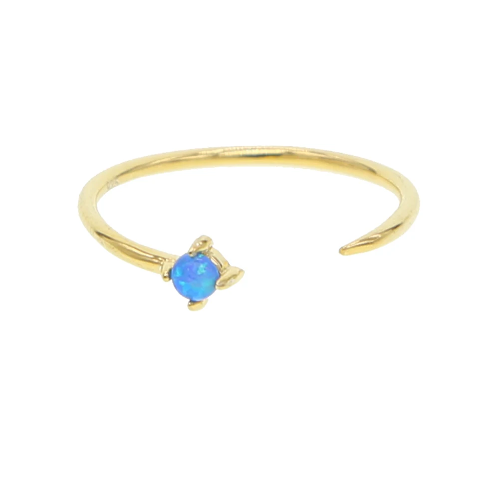 New design Minimal dainty blue opal ring 925 sterling silver vermeil delicate thin band open knuckle simple midi finger rings | Украшения и