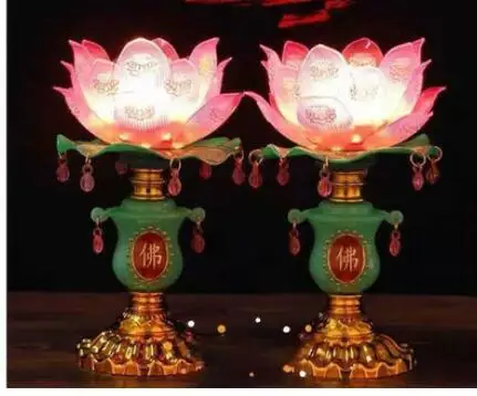 

Lotus lamp Buddha lamp home a pair of plug-in LED bright Buddha lamp Buddha front eternal lamp God of wealth lotus lamp