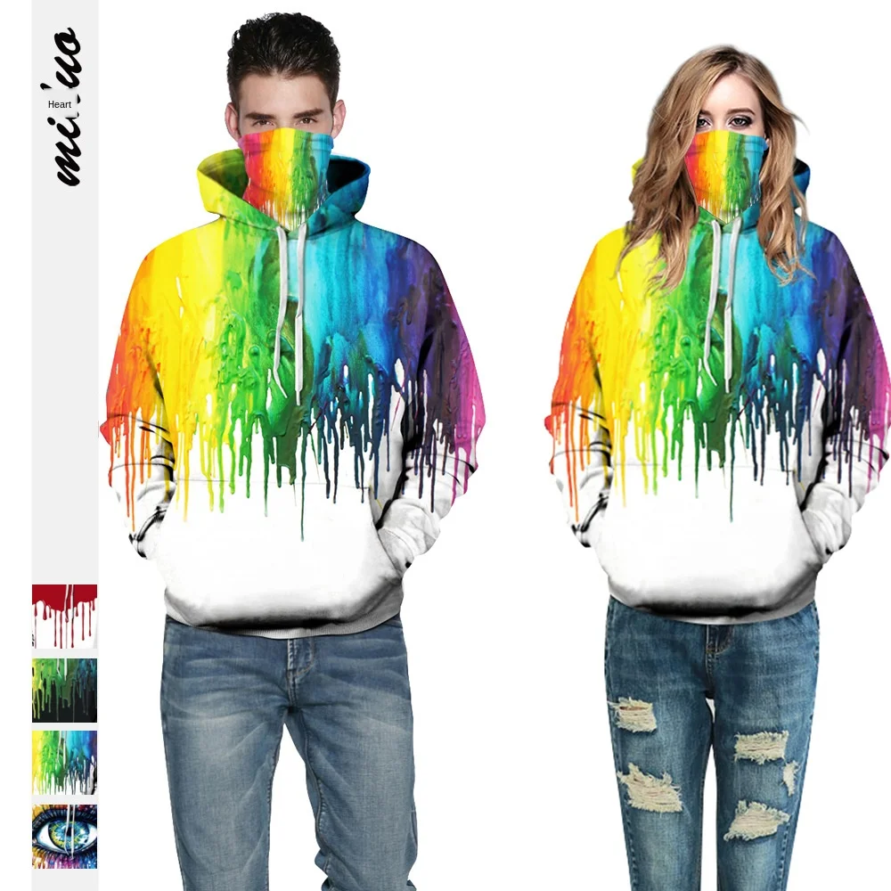 

Popular Color Ink Art Digital Printing Large Size Loose Hooded Couple's Sweater Cosplay Pullover Baseball