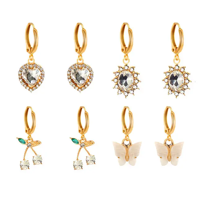 Flatfoosie 5Pair Pink Blue Heart Butterfly Drop Earrings Set For Women Boho Cute Star Moon Eye Dangle Earring 2022 Trend Jewelry 147305W