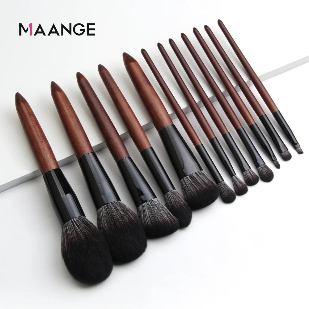 

MAANGE 12Pcs Wooden Makeup Brushes Set Foundation Powder Blush Eye Shadow Lip Blend Make Up Brush Tool Kit Maquiagem
