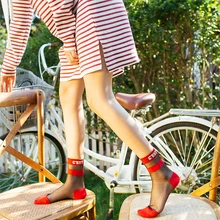 Новые продукты, женские носки, весна и лето, прозрачные, с двумя полосками, с кристаллами, женские носки средней длины без пятки, женская уличная одежда