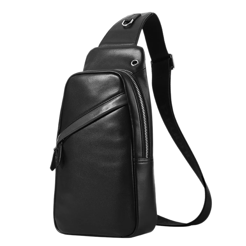

ABDB-P.KUONE Genuine Leather Men's Crossbody Bag Single Shoulder Chest Sling Pack Bag