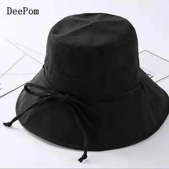 

DeePom Bucket Hat Lady Big Wide Brim Spring Summer Hats For Women Fishing Hat Fisherman Cap Sun Hat Female Black Foldable Panama