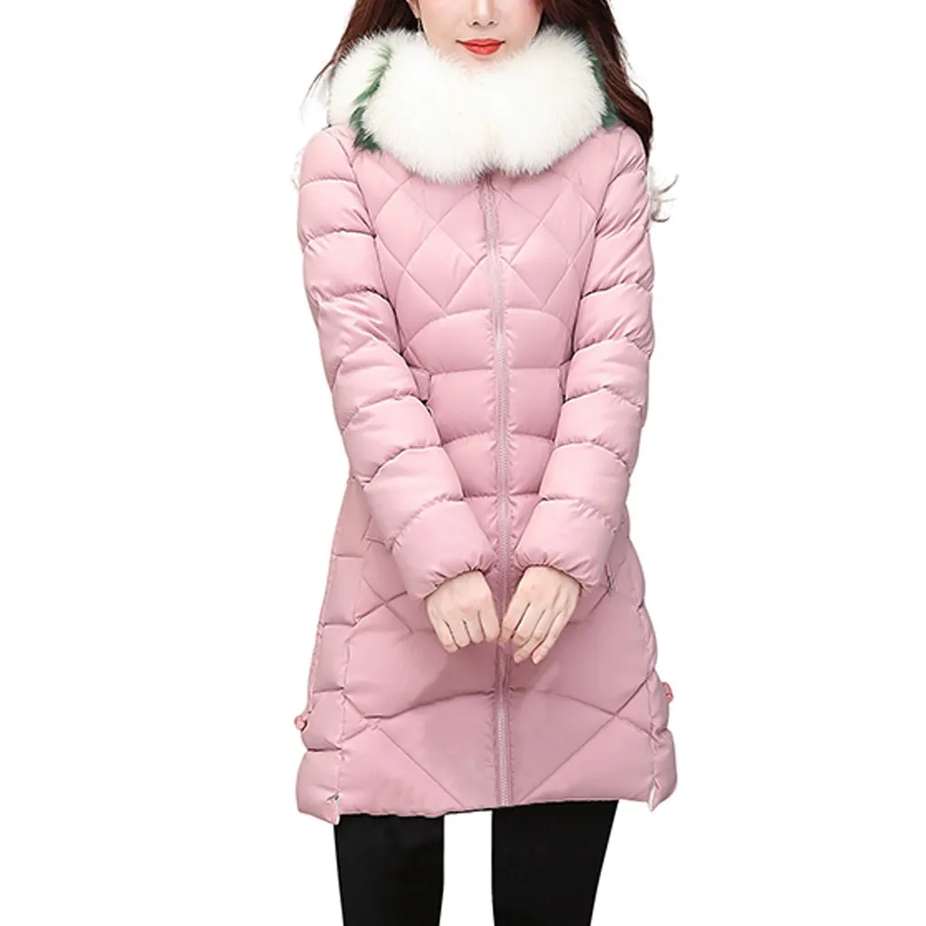 Зимнее пуховое пальто куртка женская с капюшоном Толстая теплая Свободная куртка Женское пальто с длинным рукавом верхняя одежда пальто женские куртки#910 - Цвет: PK