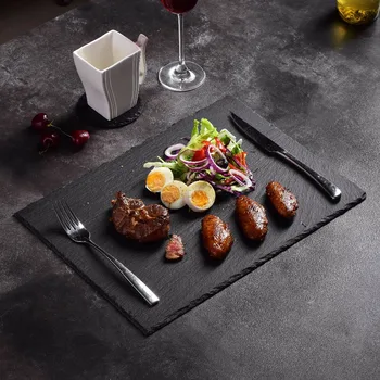 

MALACASA Nature.Slate, 1 Piece Natural Slate Stone Tablemats Square and Rectangular Placemat Sets Serving Platter 40 X 30 CM