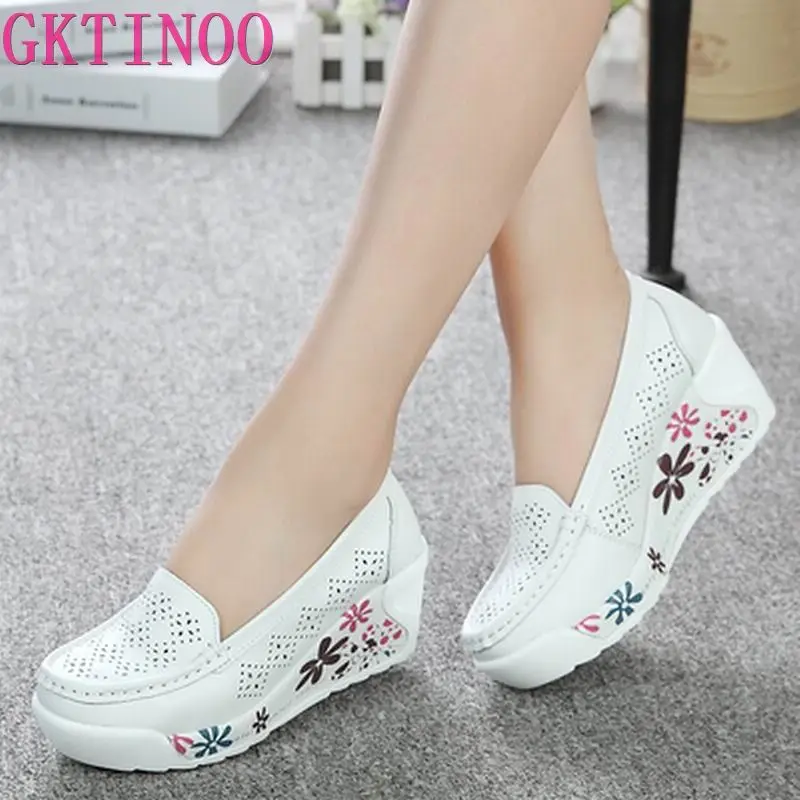 Precio bajo GKTINOO nueva de cuero genuino de las mujeres zapatos de plataforma de cuñas blanco dama zapatos casuales zapatos de oscilación zapatos de madre zapatos tamaño 35-40 3BjbEo1ZV