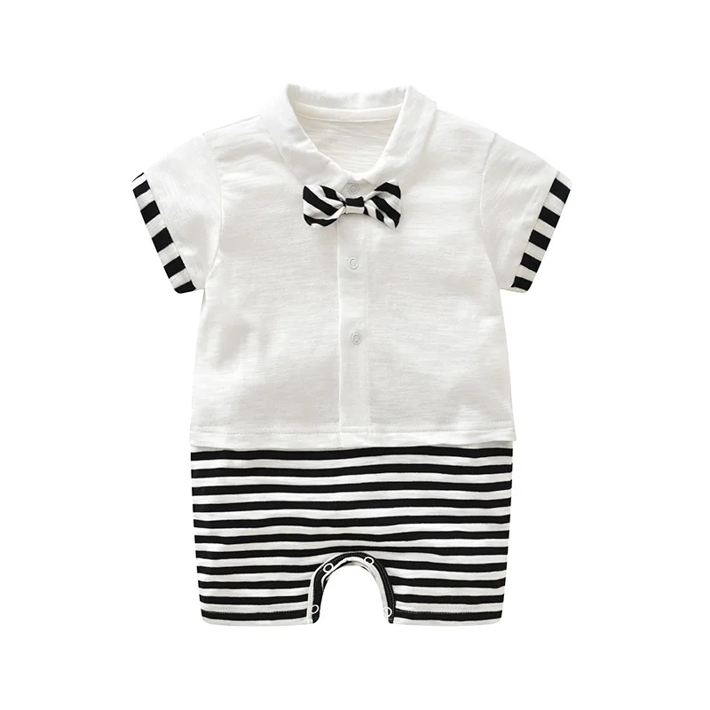 

Baby Onesie Summer Pullover Striped Style Short Cotton Toddler Boys Indoor Romper Fashion Designed Boy Crawl Clothes