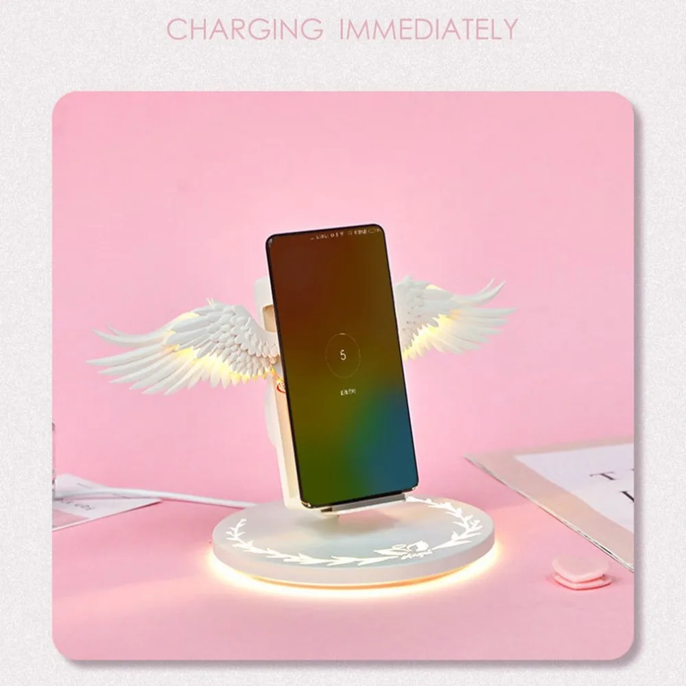 Creative Angel Wings Wireless Charger QI Wireless Charger 10W Fast Charge Vertical Mobile Phone Wireless Charger usb c fast charge