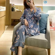 Cartoon Silk Pajamas Sexy Long Sleeve Sleepwear Long Sleeve Pajamas Autumn Ice Silk Trousers Suit Printing Fashion Underwear Set