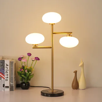 

Nordic modern minimalist table lamps for living room white glass ball table light iron tripod milky round ball desk lamp Reading