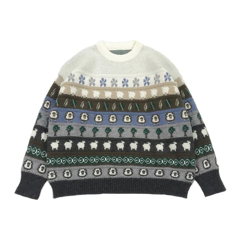 Свободный Повседневный толстый жаккардовый пуловер с рисунком Зимний Теплый