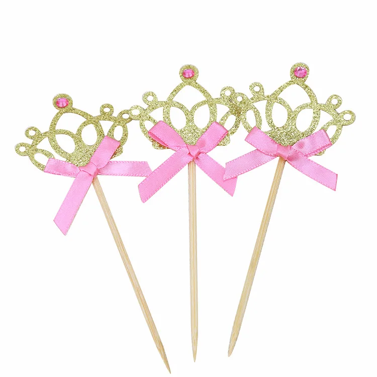 10pcs/lot Crown Cake Toppers Birthday Decoration Kids Baby Boy Girl Party Decoration Gold/Silver Cupcake Toppers Princess - Цвет: 10pcs gold