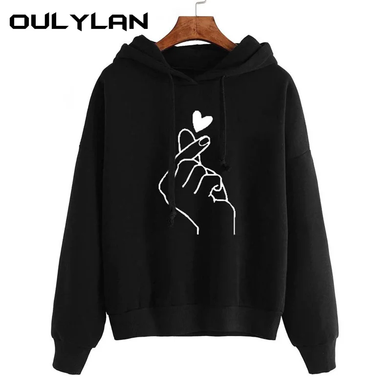 Oulylan Women Hoodies Casual Print Solid Loose Drawstring Sweatshirt Ladies Long Sleeve Hooded Autumn Female Pullover