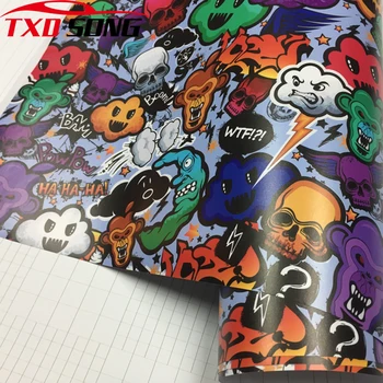 

New Arrival Sticker bomb Vinyl Wrap StickerBOMB Adhesive Cartoon Skull JDM Printed Racing Motorcycle Bike Scooter Bomb Film