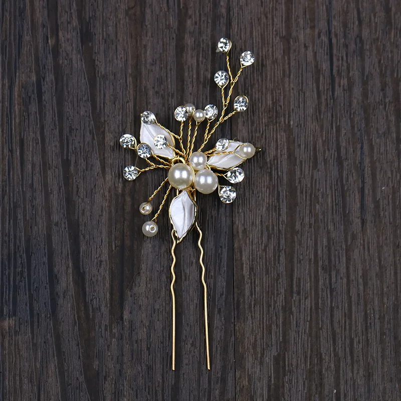 Свадебный ободок с жемчужинами цветок кристалл шпильки для прически невесты зажимы сбоку гребень девушки ювелирные изделия для волос Прямая поставка - Цвет: WH028