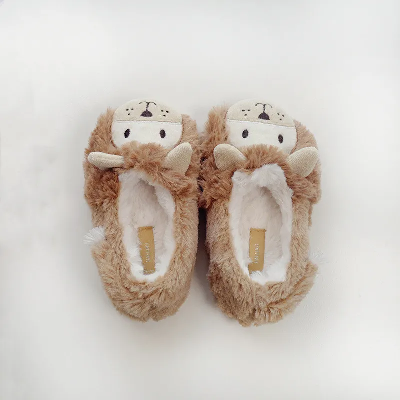 Suihyung Cute Animal Slippers Kids Winter Warm Home Slippers Children Soft Non-slip Indoor Floor Shoes Furry Lion Plush Slippers