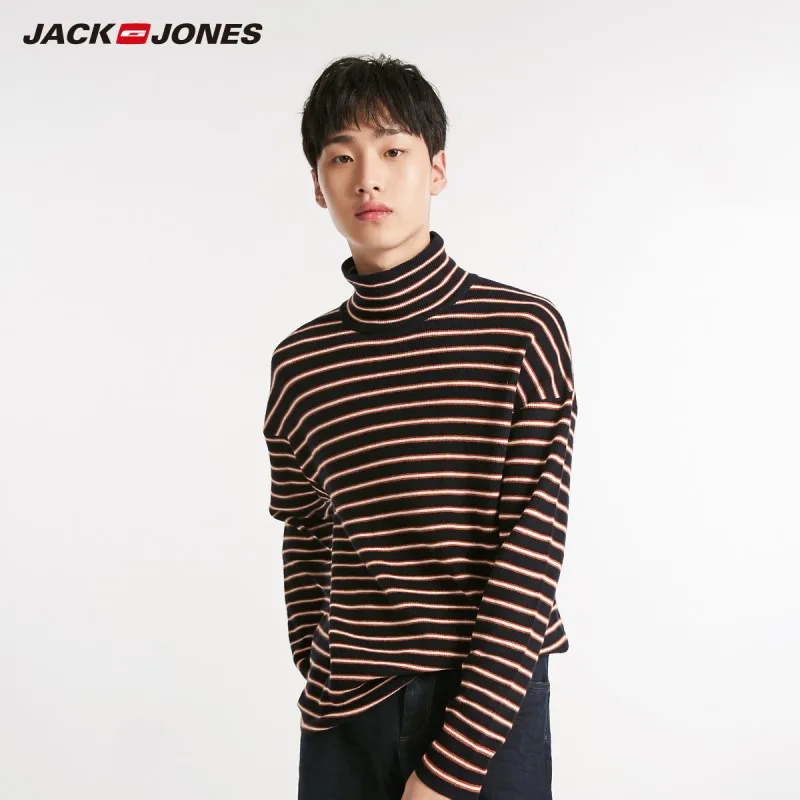 Мужской свитер в полоску JackJones с длинными рукавами и высоким воротником 218424521 |