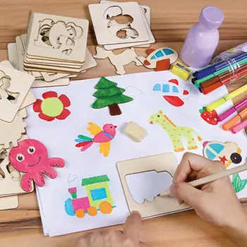 

Wooden Baby Painting Template DIY Kids Drawing Stencil Set Educational Toys