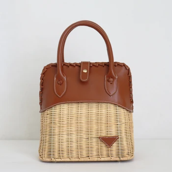 

bags for women 2019 Genuine leather handbags Handmade rattan woven bags Rattan bags tote bagluxury handbags bolsa feminina