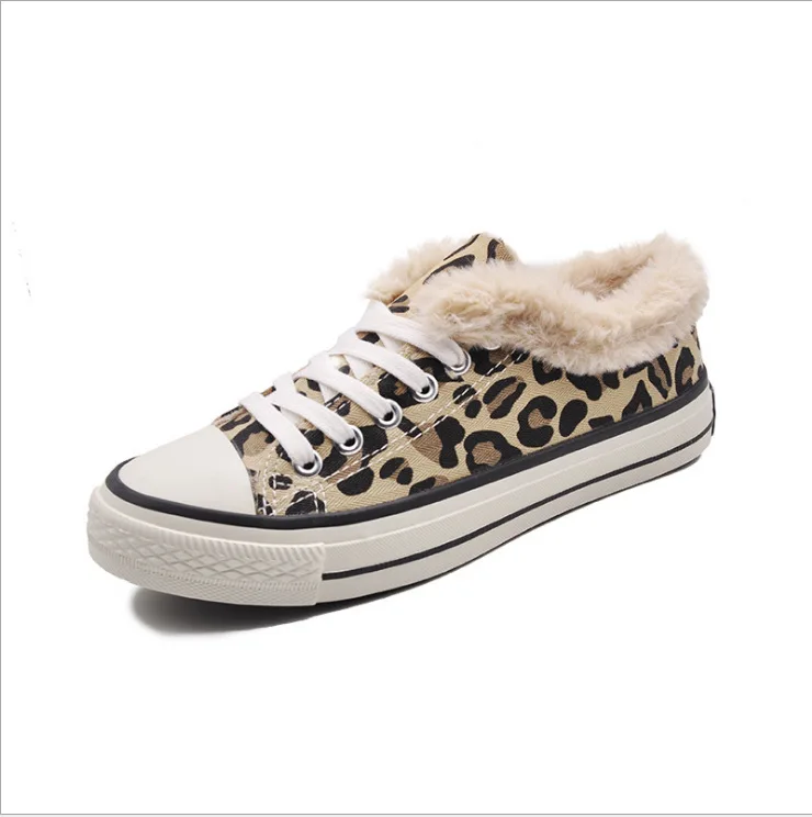 leopard(02) DAHOOD/женская теплая обувь; Лидер продаж; зимняя бархатная хлопковая обувь; женские зимние ботинки на толстой подошве; женская парусиновая обувь на шнуровке - Цвет: leopard(02)