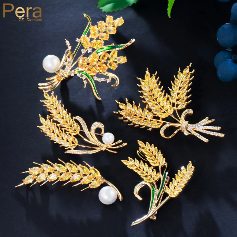 Pera Decorativo 5 Stili Soprabito Invernale Accessori Natalizi Per Gioielli Da Donna Giallo Cz Zircone Spille Per Piante Di Grano Spille C015