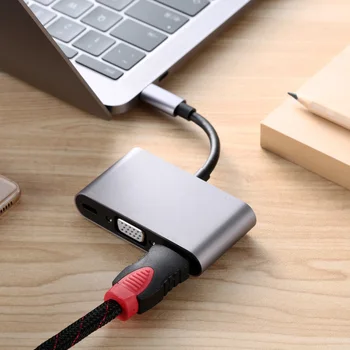

Type C Adapter 5-in-1 Thunderbolt 3 USB Type C Hub to HDMI VGA 3.5mm Jack USB Adapter with Type-C Power Delivery for MacBook Pro