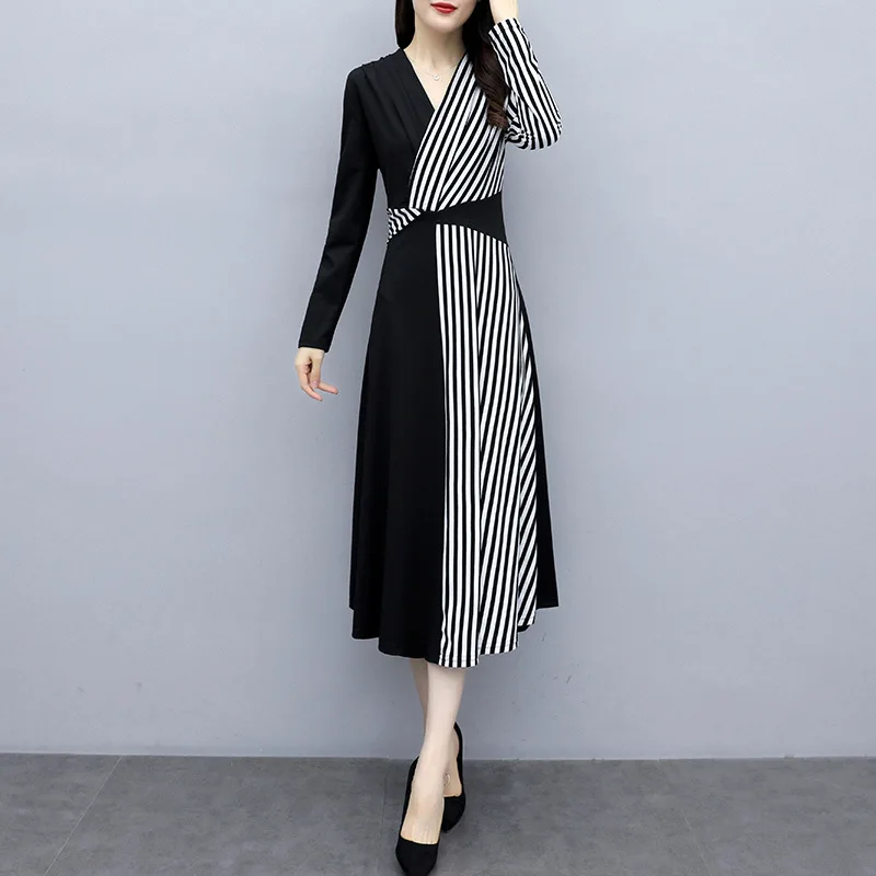 

Early Autumn Dress Autumn Clothing 2019 Autumn New Style WOMEN'S Dress Early Autumn Western Style Stripes Joint Skirt Trend