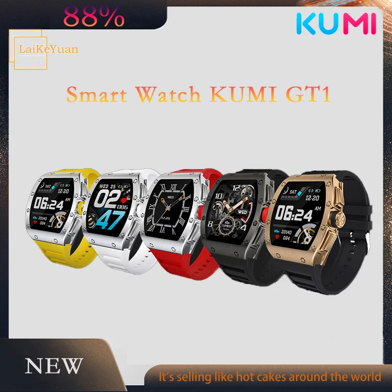 

New Arrival Kumi Gt1 Smart Watch Support For Multiple Languages Calculator Clock Metal Dial Design Ip68 Waterproof Sport Smart
