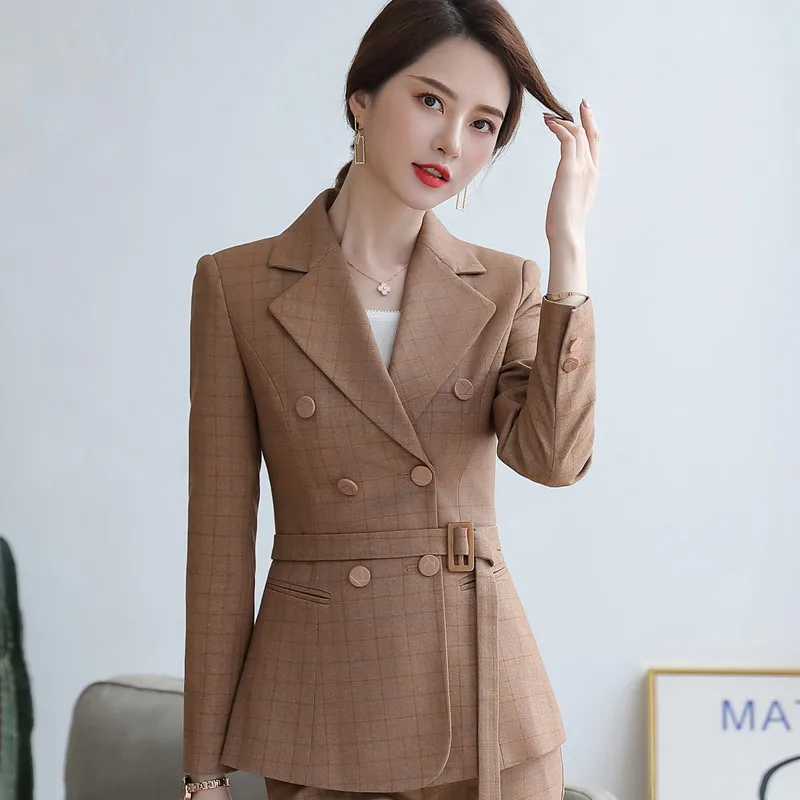 Yellow plaid blazer Новинка, Женский блейзер, модный, темпераментный, формальный, длинный рукав, клетчатый пиджак, для офиса, для девушек, для работы, одежда, пальто - Цвет: Yellow plaid blazer