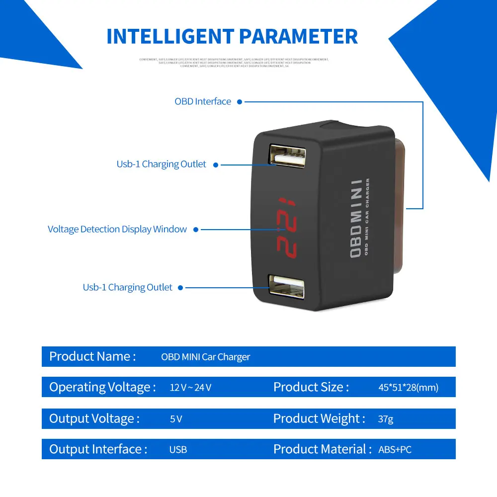 OBD2 автомобиля Зарядное устройство прочного АБС-пластика с OBD двойное мини-usb-зарядное Зарядное устройство гнездо для детей возрастом от 12/24V гнездо автомобильного зарядного устройства obd2 интерфейс аксессуары Горячая Распродажа