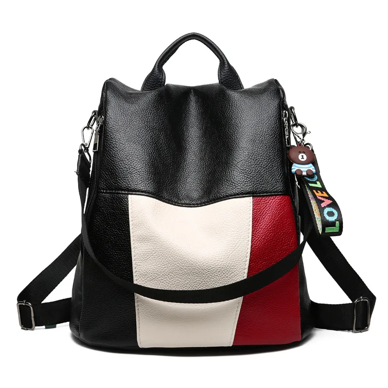 

2018 New Style WOMEN'S Bag Korean-style Fashion Contrast Color Backpack Students Anti-Theft School Bag Send Bear Pendant