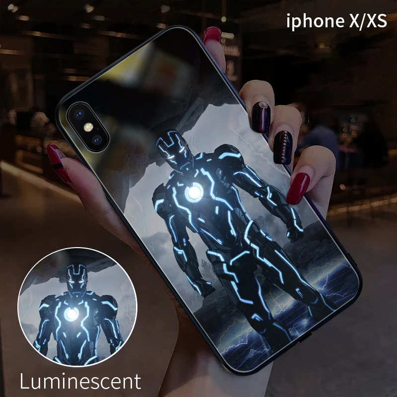 Yagoo умный светодиодный светящийся чехол для телефона для Apple iPhone X XS XR MAX 6 6S 7 8 Plus чехол s задняя крышка милые животные Funda Роскошная Мода - Цвет: iron Man