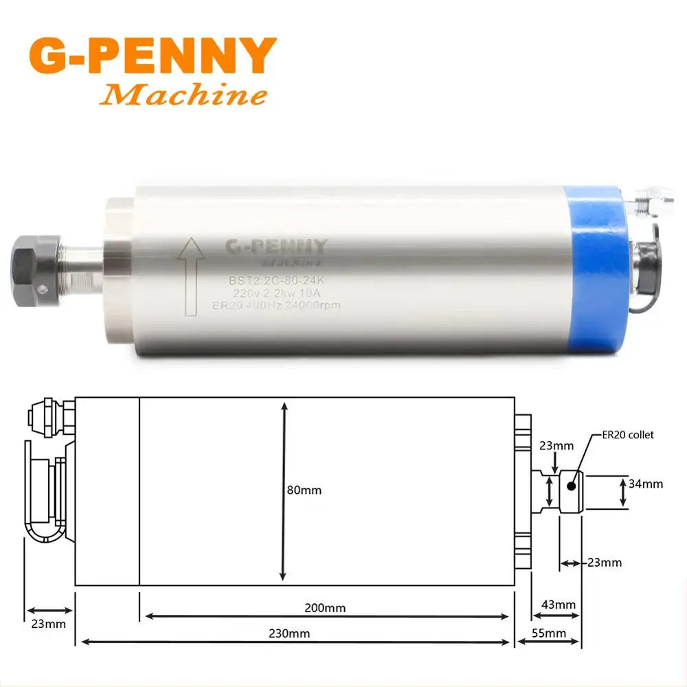 Online 2.2KW ER20 80mm CNC Wasser Gekühlt spindel 220 v 380 v CNC Gravur Fräsen Router Maschine wasser gekühlt spindel 4 stücke lager