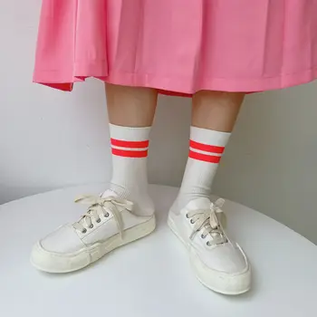 

Jeseca Striped Preppy Style Women Socks Cotton Breathable Harajuku Vintage Streetwear Crew Sock Japanese Kawaii Christmas Sock