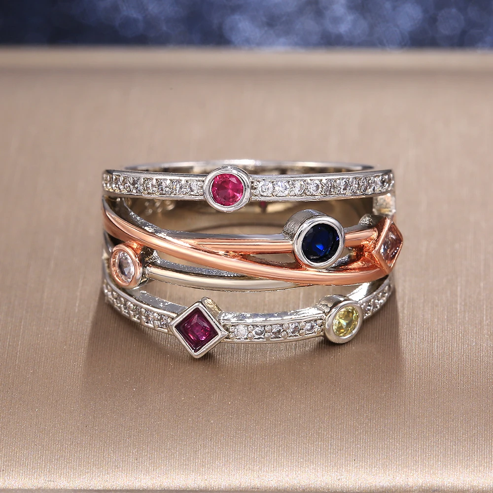 Huiran – bague croisée pour femme, bijoux, blanc/jaune/bleu/Rose/rouge, pierre brillante, accessoires de soirée, cadeau élégant