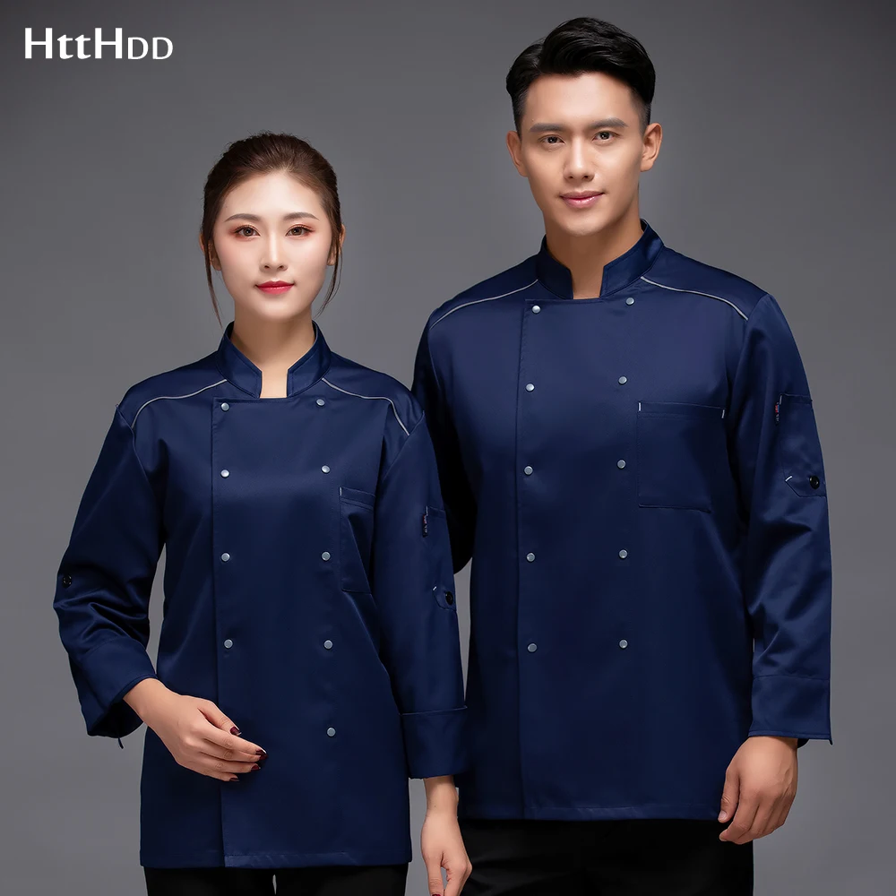 

High quality Solid color chef cooking uniform hotel restaurant breathable chef clothing baking chef long sleeve uniform Custom
