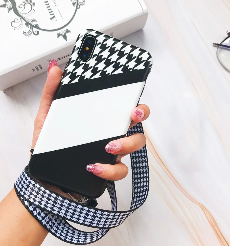 Чехол с ремешком на шею для iPhone X 10 7 8 Plus мягкий силиконовый чехол узором в виде
