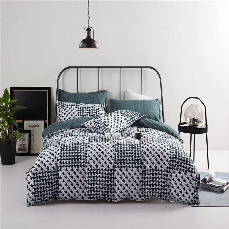 

HM Life Duvet Cover Sets Simple Neutral Style All Sizes Green Printed Soft Pillowcase Bedding Sets Comfortable Bedclothes
