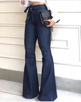 

2020 Denim High Waist Bell-Bottom Jeans Sexy Ladies Plus Size Trousers With Packets Casual Lady Office Streetwear Oversize Pants