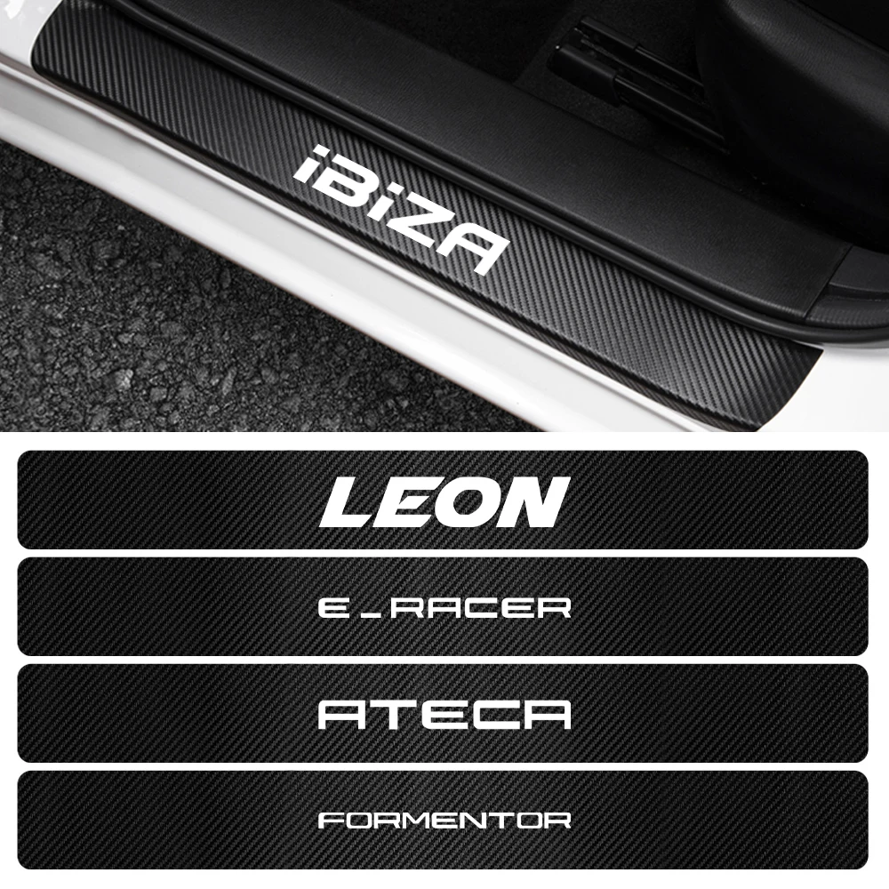 

4PCS Auto Carbon Fiber Door Threshold Plate Protector Stickers Decal for Seat Ibiza Leon Cupra E-racer Ateca Formentor FR Racing