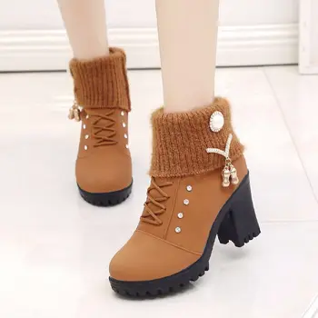 

High Heel Winter Shoes Women Winter Boots Fashion Women's High Heel Boots Plush Warm Fur Shoes Ladies Brand Ankle Botas New 41