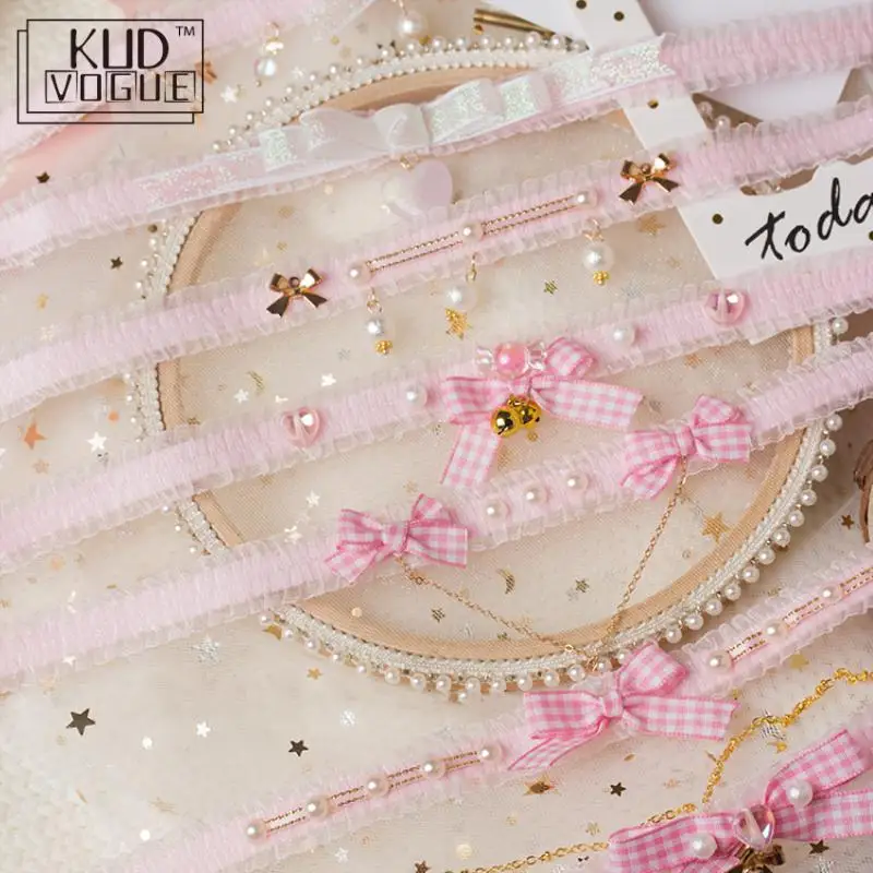 

Handmade Pendant Necklace Lolita Princess Gothic Pink Series Collar Original Pearl Butterfly Knot Soft Sister Heart Day Choker