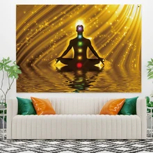 

Indian Buddha Statue Meditation 7 Chakra Tapestry Wall Hanging Mandala Tapestries Wall Cloth Psychedelic Yoga Carpet Boho Decor